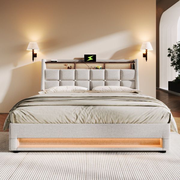 OKWISH Polsterbett Bett (LED Doppelbett Jugendbett günstig online kaufen