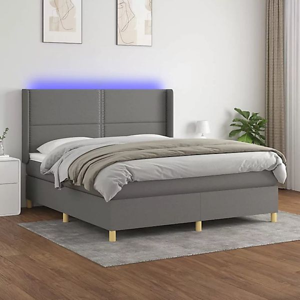 Vidaxl Boxspringbett Mit Matratze & Led Dunkelgrau 160x200 Cm Stoff günstig online kaufen