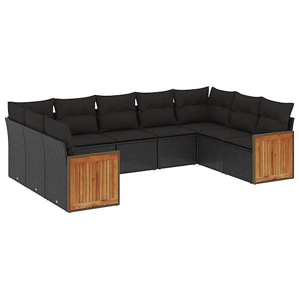 vidaXL 9-Tlg Garten-Sofagarnitur mit Kissen Schwarz Poly Rattan 3227952 günstig online kaufen