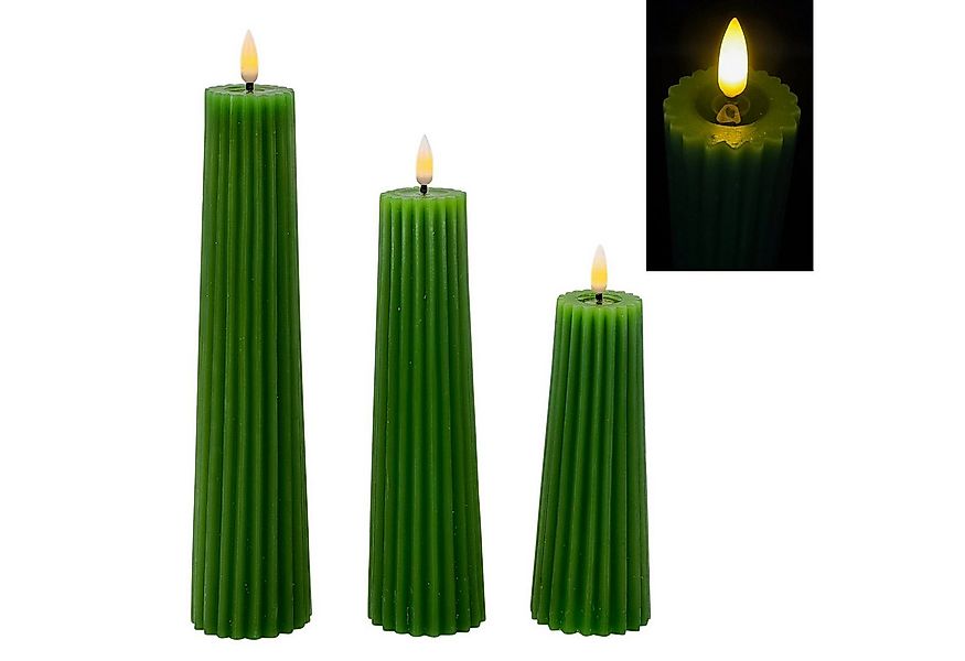 Online-Fuchs LED-Kerze - 3er Set LED-Kerzen XL im Rillen Design mit 6-Stund günstig online kaufen