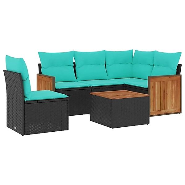 vidaXL 6-Tlg Gartensofa-Set mit Kissen Schwarz Polyrattan 3227660 günstig online kaufen
