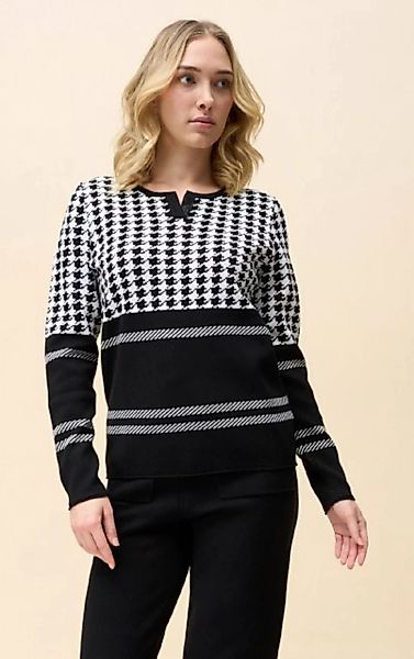 Passioni Strickpullover in Schwarz und Weiß mit Hahnentritt- und Streifenmu günstig online kaufen