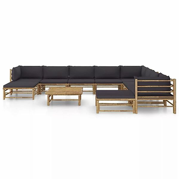 vidaXL 11-tlg Garten-Lounge-Set mit Dunkelgrauen Kissen Bambus Modell 1 günstig online kaufen