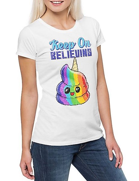 Urban Backwoods Print-Shirt Keep On Believing Damen T-Shirt Einhorn Regenbo günstig online kaufen