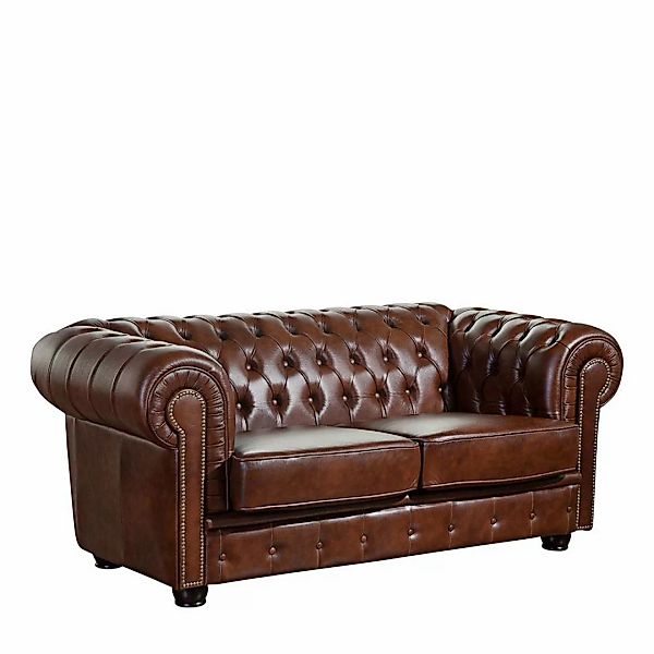 Zweiersofa Chesterfield braun aus Echtleder 174 cm breit günstig online kaufen