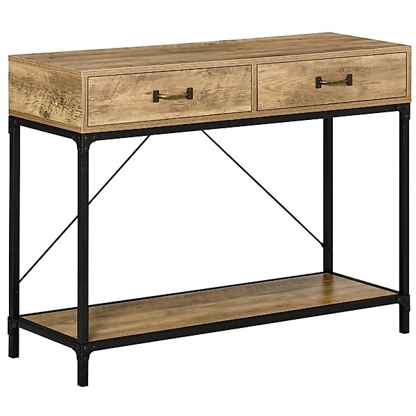 HOMCOM Konsolentisch 2 Schubladen Unterregal Metall Braun Schwarz 100 x 35 günstig online kaufen