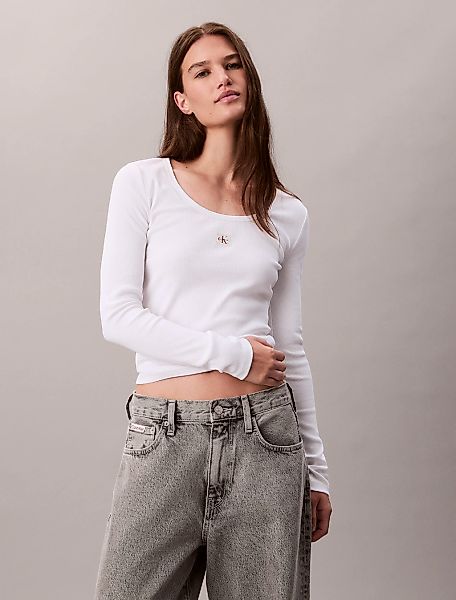 Calvin Klein Jeans Langarmshirt "LS WOVEN LABEL 2X2 RIB SCOOP NEC", Mit Run günstig online kaufen