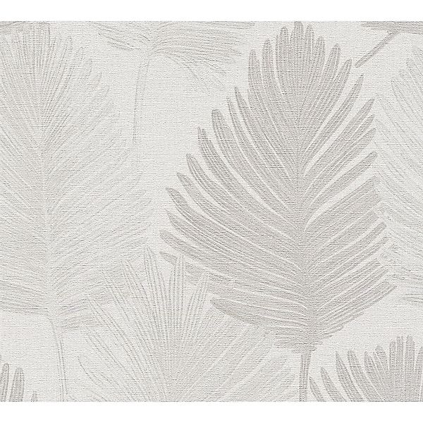 A.S. Creation Vliestapete Floral Blätter 10,05 m x 0,53 m Weiß-Grau FSC® günstig online kaufen