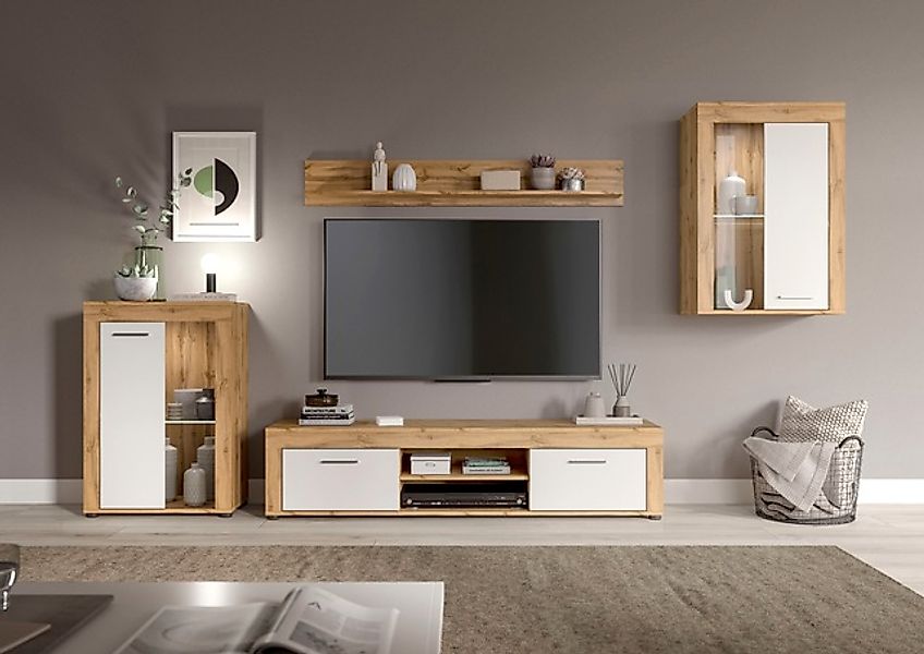 INOSIGN Wohnwand »Aosta, 4-tlg., bestehend aus: 2x Vitrine, Lowboard & Wand günstig online kaufen