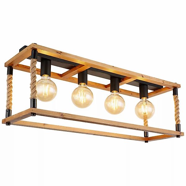 GLOBO Deckenleuchte 15691-4D schwarz braun Metall Holz B/H/L: ca. 25x31x80 günstig online kaufen