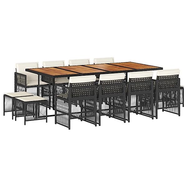 vidaXL 13-Tlg Garten-Essgruppe mit Kissen Schwarz Poly Rattan 3210987 günstig online kaufen