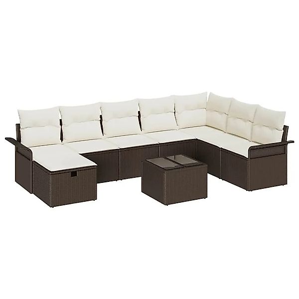 vidaXL Gartensofa-set mit Kissen 9-Tlg Braun und Creme Poly-Rattan 3358937 günstig online kaufen