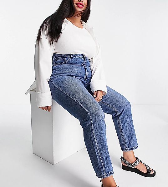 Don't Think Twice Plus – Emma – Mom-Jeans mit superhohem Bund in verwaschen günstig online kaufen