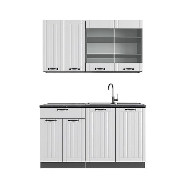 Vicco Fame-Line Singleküche Weiß Landhaus/Anthrazit 140 cm AP Anthrazit günstig online kaufen