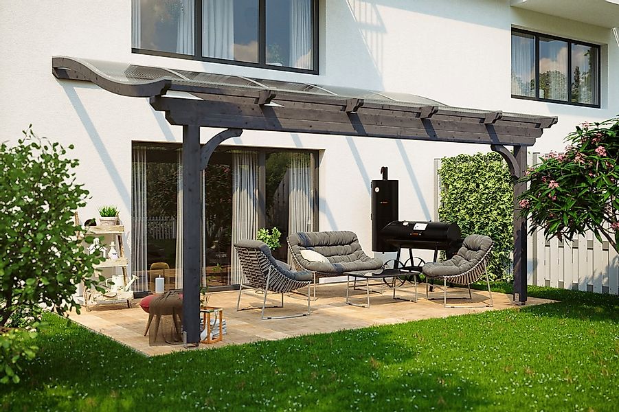Skan Holz Terrassenüberdachung Verona 541 x 239 cm Leimholz Schiefergrau günstig online kaufen