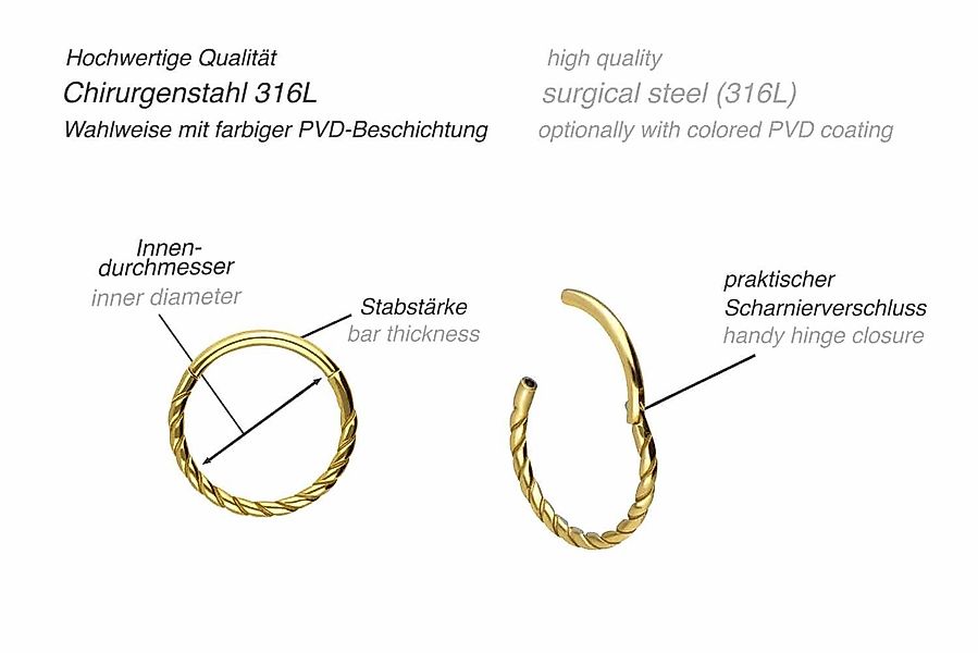 PIERCINGLINE Piercing-Set Chirurgenstahl Segmentring Clicker GEDREHT günstig online kaufen
