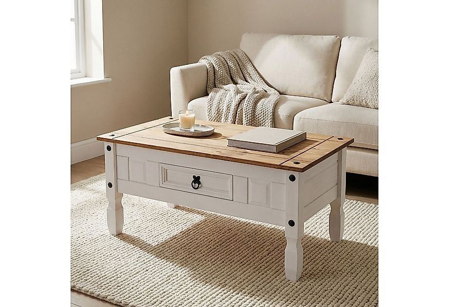 CARO-Möbel Couchtisch CAMPO, Sofatisch aus Kiefer Massivholz mit 2 Schublad günstig online kaufen