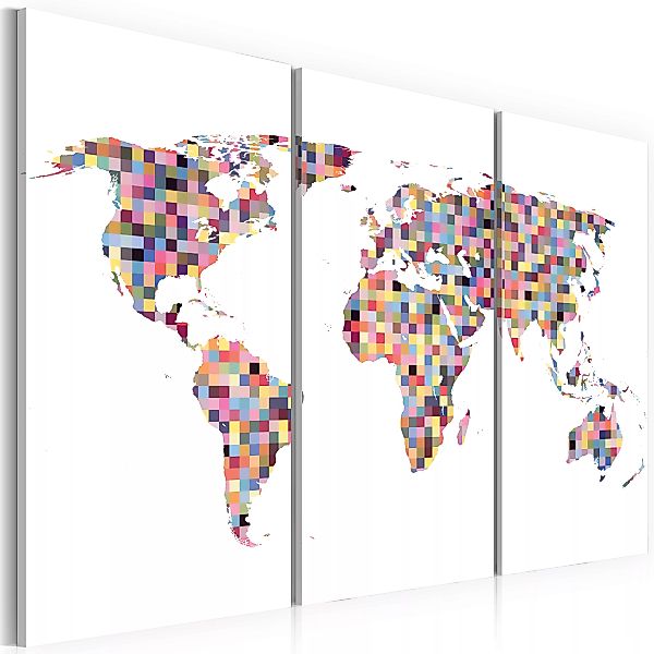 Wandbild - Weltkarte - Pixel - Triptychon günstig online kaufen