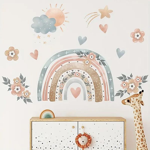Montegoni Wandsticker Lebendige Regenbogen Herz und Blumen Wandtattoo, Abne günstig online kaufen