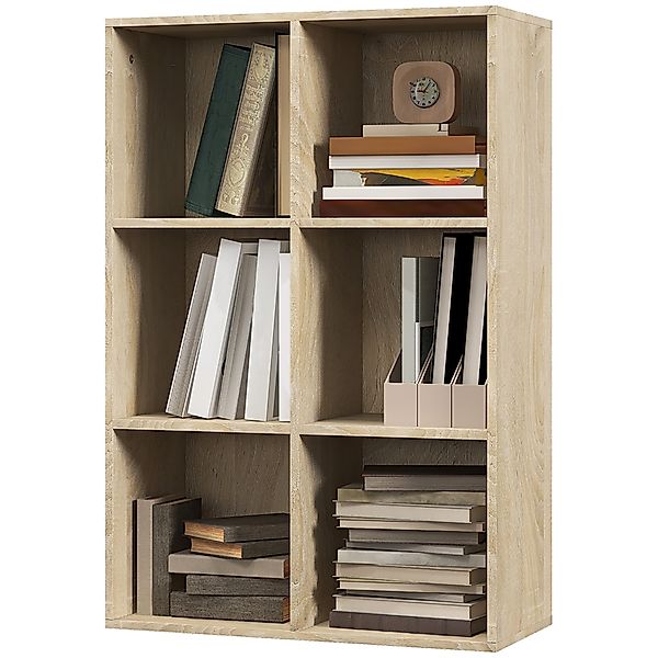 HOMCOM Mobiles Würfelregal mit 6 Fächern, Platzsparendes Holzregal, Raumtei günstig online kaufen