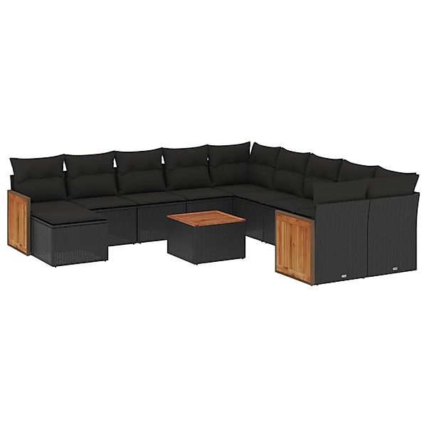 vidaXL 12-Tlg Garten-Sofagarnitur mit Kissen Schwarz Poly Rattan 3228253 günstig online kaufen