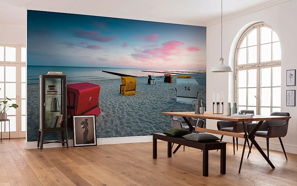 Sanders & Sanders Fototapete Strand Blau Grau und Rosa 450 x 280 cm 612647 günstig online kaufen