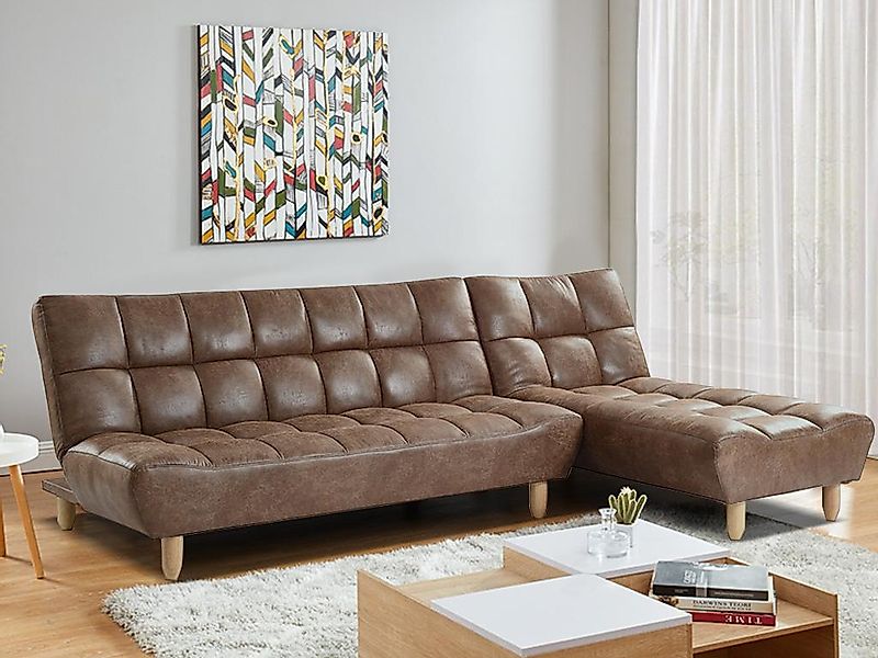 Modulierbares Schlafsofa Klappsofa - Microfaser-Vintage-Look - Braun - ESTE günstig online kaufen