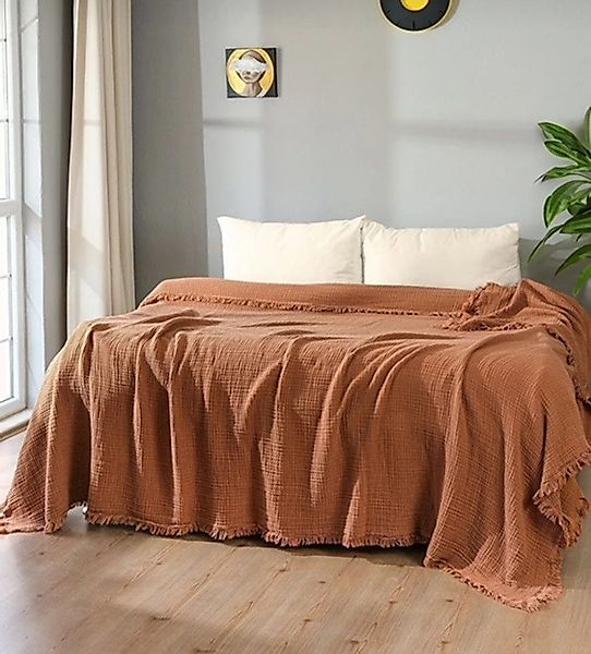 Wohndecke Musselin Wohndecke in Karamell Braun günstig online kaufen