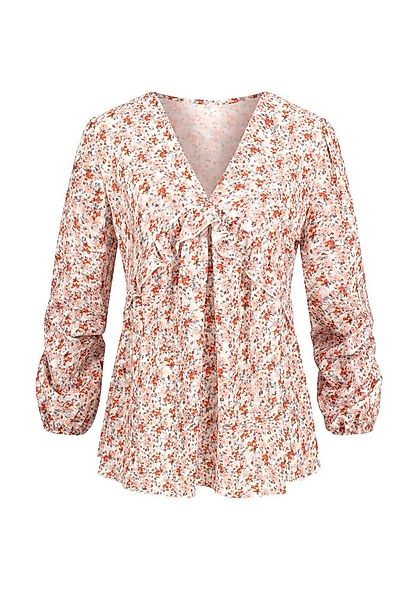 CLOUD 5IVE Blusentop CLOUD 5IVE V-Neck Bluse mit Rüschendetails und Blumen günstig online kaufen
