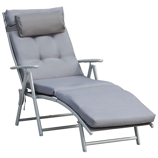 Outsunny Sonnenliege Gartenliege Klappbar mit Kissen Grau günstig online kaufen