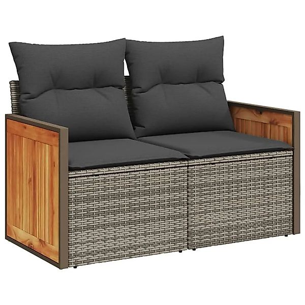 vidaXL Gartensofa 2-Sitzer mit Kissen Grau Poly Rattan 366130 günstig online kaufen