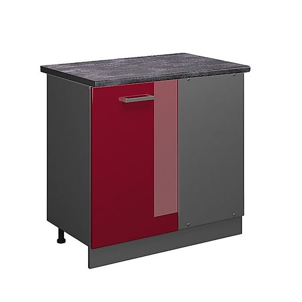 Vicco Eckunterschrank R-Line, Bordeaux Hochglanz/Anthrazit, 86 cm, AP Eiche günstig online kaufen