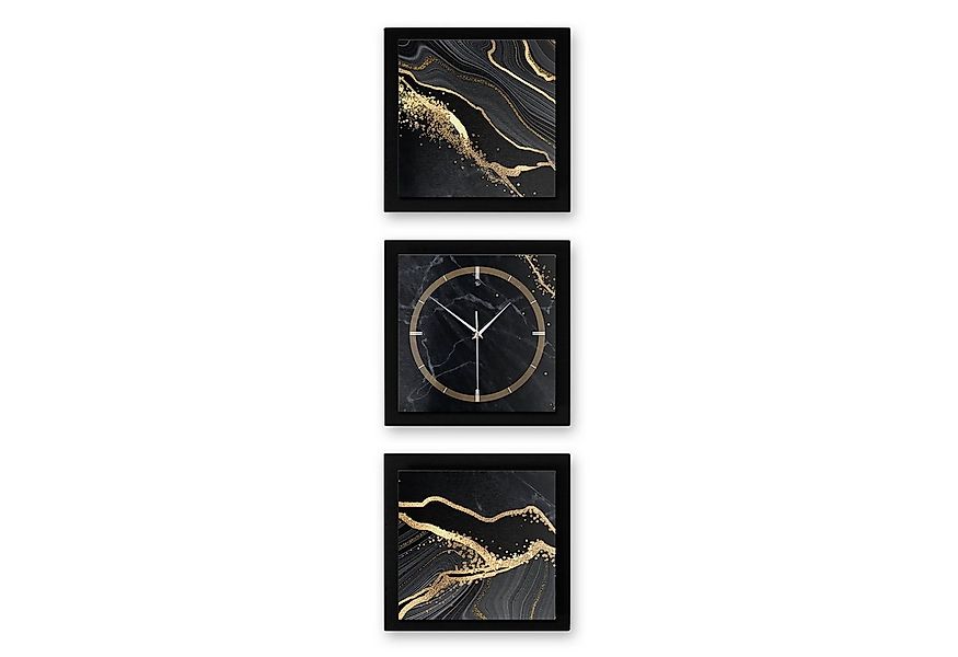 Kreative Feder Wanduhr Gold & Black Marble (ohne Ticken, Funk- oder Quarzuh günstig online kaufen