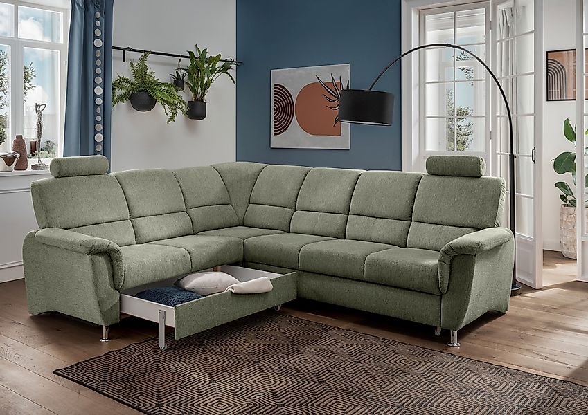 Home affaire Ecksofa »Pisa L-Form, mit Schlaffunktion, Stauraum, 2x höhenve günstig online kaufen