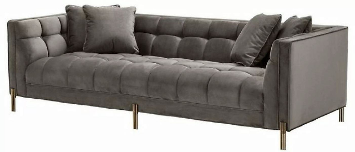 Casa Padrino Sofa Luxus Samt Sofa mit 4 Kissen Grau / Messingfarben 231 x 9 günstig online kaufen