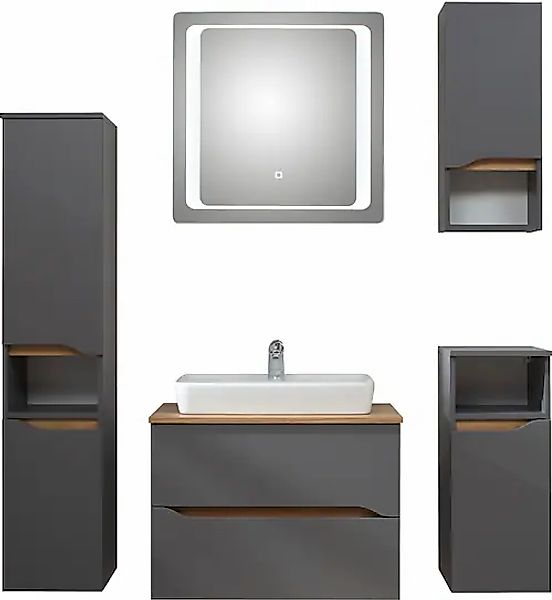 Saphir Badmöbel-Set »Quickset 5-teilig, Keramik-Aufsatzbecken mit LED-Spieg günstig online kaufen