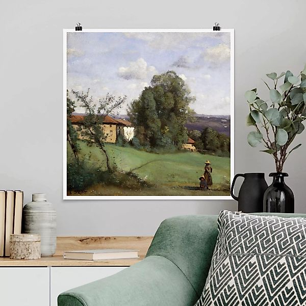 Poster - Quadrat Jean-Baptiste Camille Corot - Ein Bauernhof günstig online kaufen