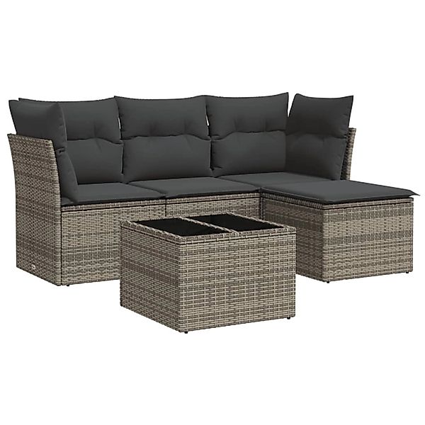 vidaXL 5-Tlg Garten-Sofagarnitur mit Kissen Grau Poly Rattan 3217550 günstig online kaufen