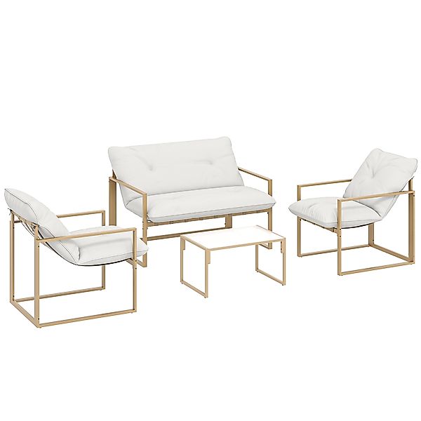 Outsunny 4‑teiliges Gartenmöbel-Set, Gartenlounge mit Tisch aus gehärtetem günstig online kaufen