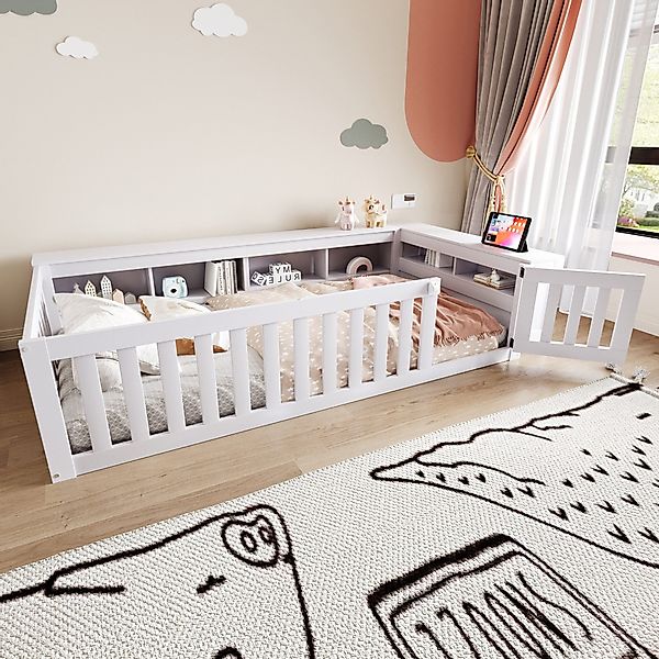 Flieks Kinderbett, Bodenbett Einzelbett Holzbett 90x200cm günstig online kaufen
