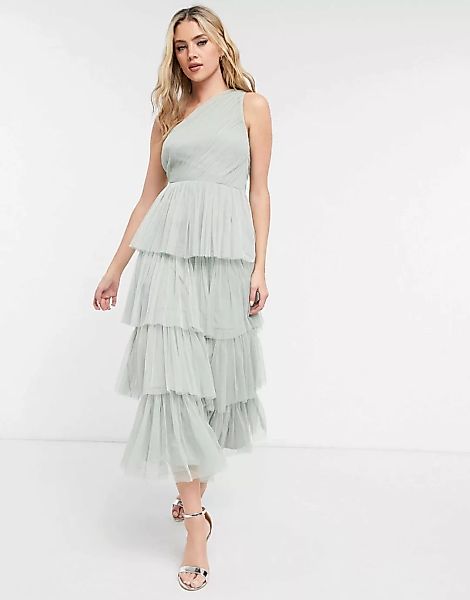 Anaya With Love – Gestuftes Brautjungfern-Midaxikleid aus Tüll mit One-Shou günstig online kaufen
