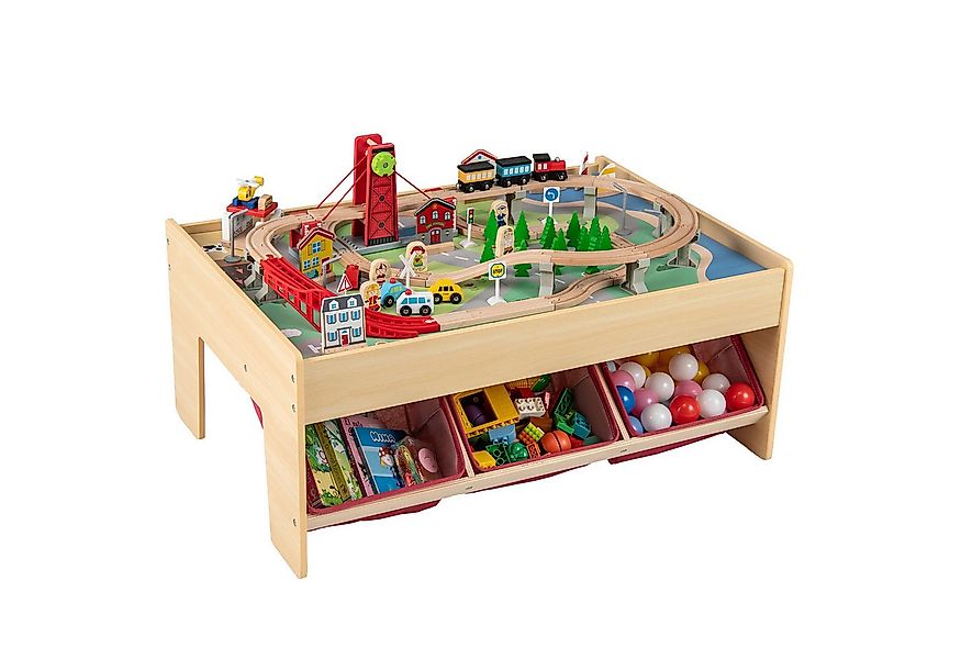 COSTWAY Kindertisch, Mit Stauraum, Holzeisenbahn-Set Tisch ab 3 Jahren günstig online kaufen