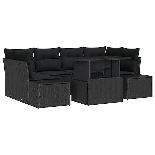 vidaXL Loungesofa 7-tlg. Garten-Sofagarnitur mit Kissen Schwarz Poly Rattan günstig online kaufen