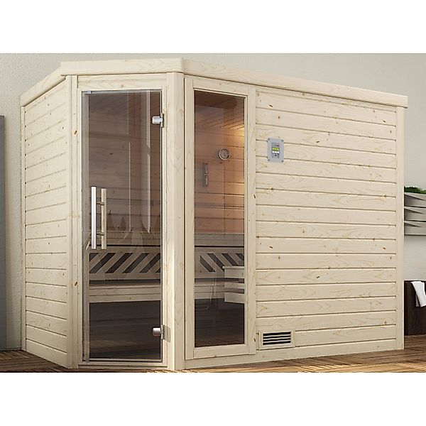 Weka Massivholzsauna Turku 3 Sparset 7,5 kW OS Glastür/Fenster günstig online kaufen