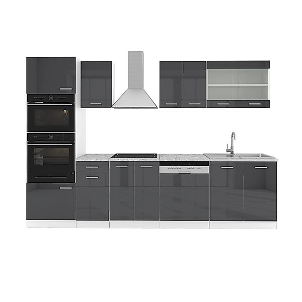 Vicco R-Line Küchenzeile Anthrazit Hochglanz/Weiß 300 cm mit Hochschrankohn günstig online kaufen