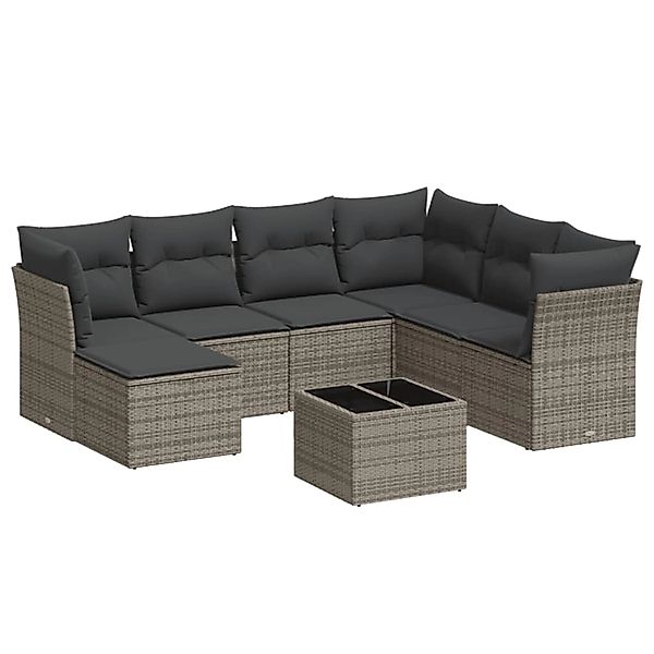 vidaXL 8-tlg Garten-Sofagarnitur mit Kissen Grau Poly Rattan Modell 45 günstig online kaufen