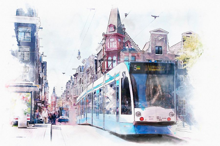 queence Leinwandbild "Straßenbahn" Städte  Zugbilder  Züge Premium-Leinwand günstig online kaufen