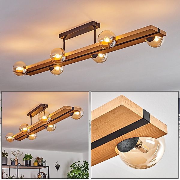 hofstein Deckenleuchte Deckenlampe aus Metall/Holz/Glas in günstig online kaufen