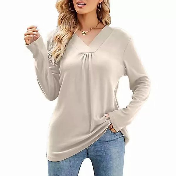 FIDDY Longbluse Neue V-Ausschnitt lose langärmelige Frauen-T-Shirt langes H günstig online kaufen