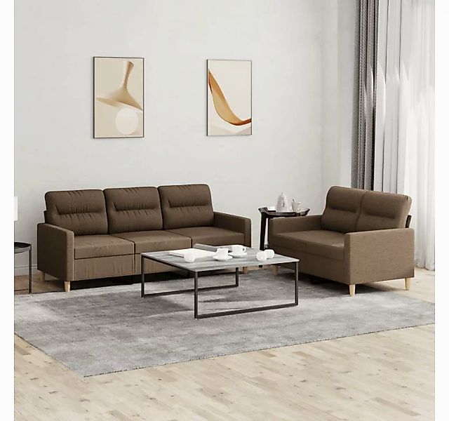 vidaXL Sofa, 2-tlg. Sofagarnitur mit Kissen Braun Stoff günstig online kaufen